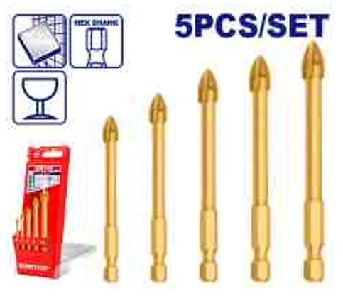 5 Piece Glass Drill Bit Set 4/5/6/8/10mm in Plastic Box Tile Glass Drilling